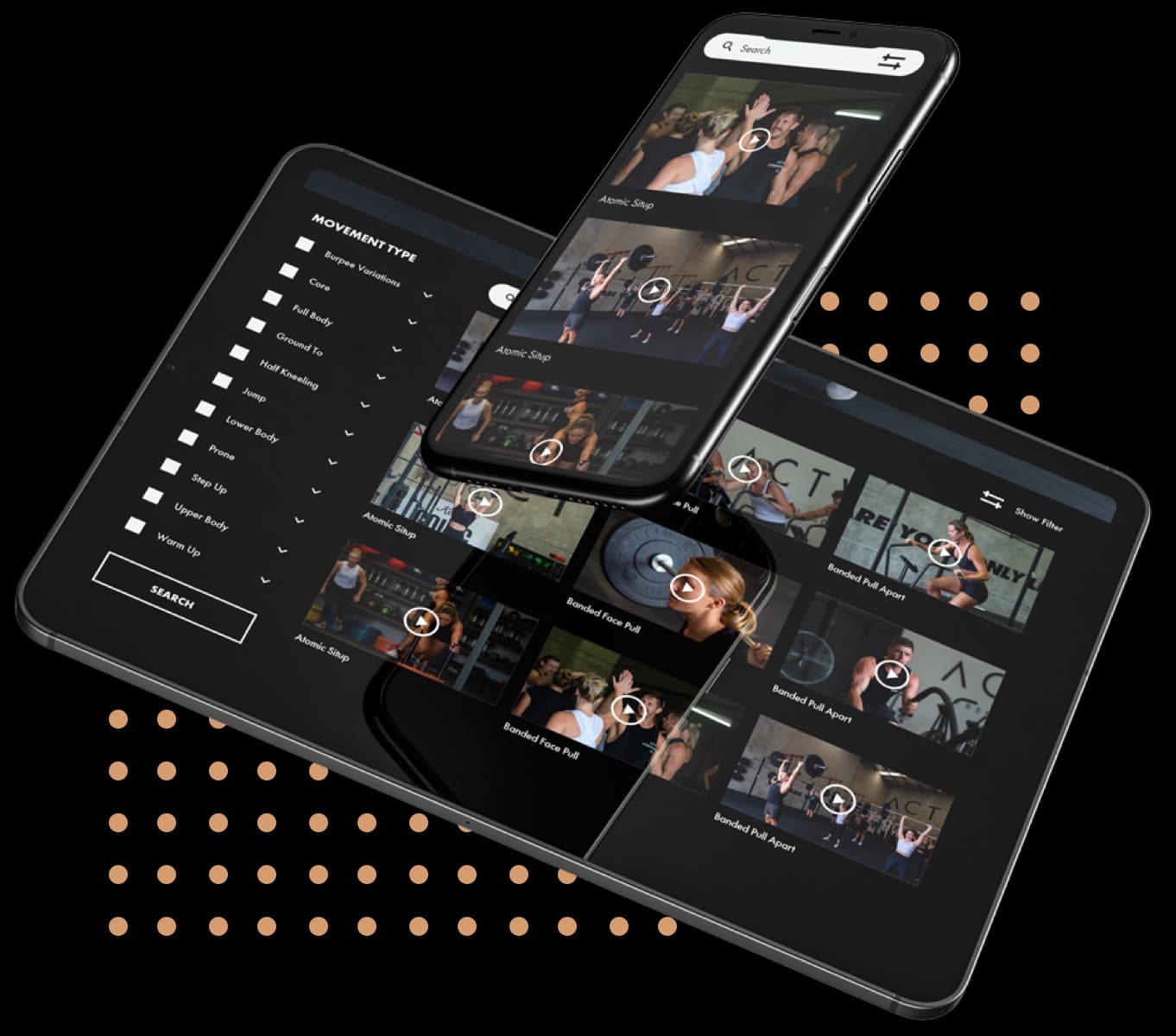 The movement library on a phone and a tablet